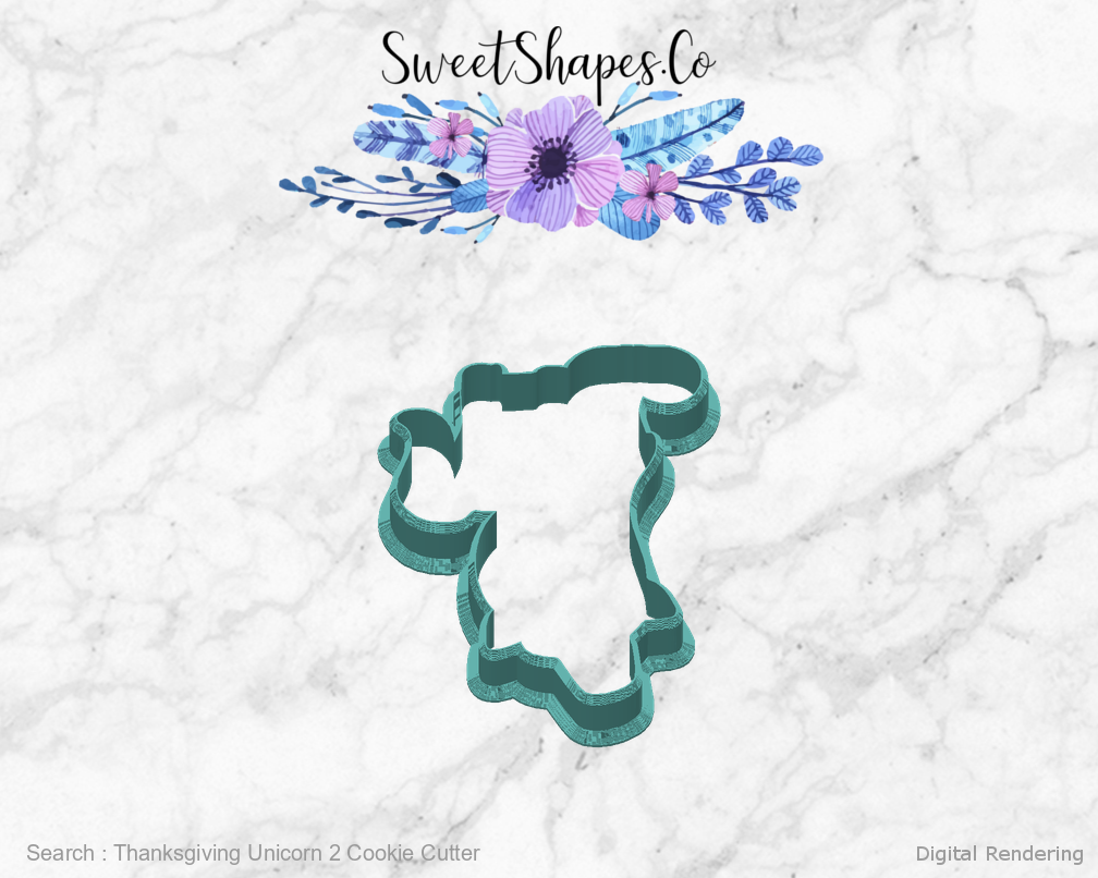 Thanksgiving Unicorn 2 Cookie Cutter — back view
