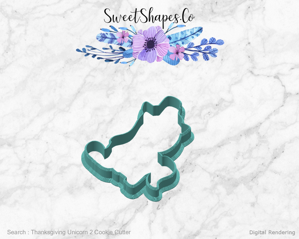 Thanksgiving Unicorn 2 Cookie Cutter — angled front view