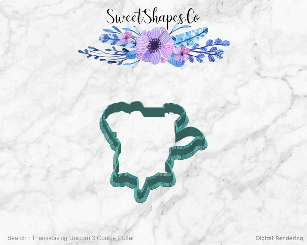 Thanksgiving Unicorn 3 Cookie Cutter — back view