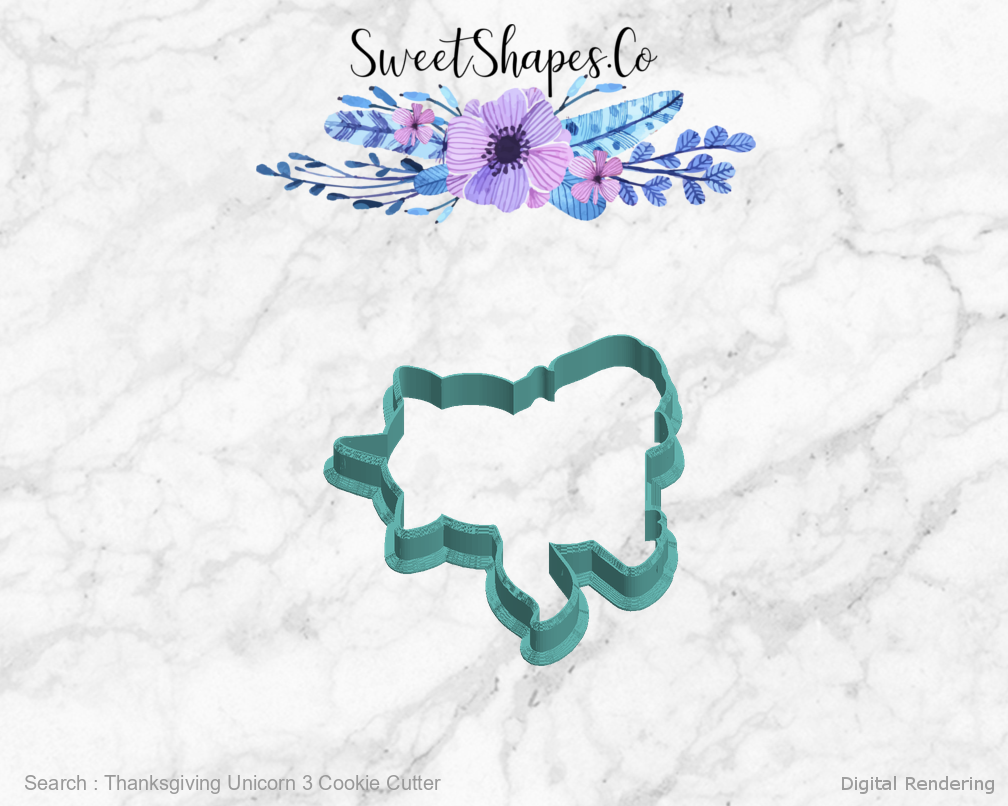 Thanksgiving Unicorn 3 Cookie Cutter — left view