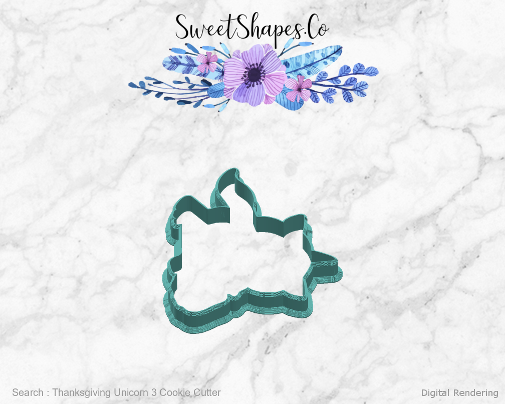 Thanksgiving Unicorn 3 Cookie Cutter — right view