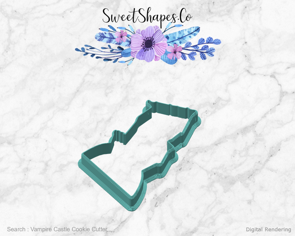 Vampire Castle Cookie Cutter — angled front view