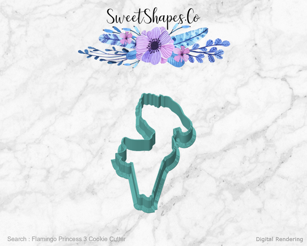 Flamingo Princess 3 Cookie Cutter — front view
