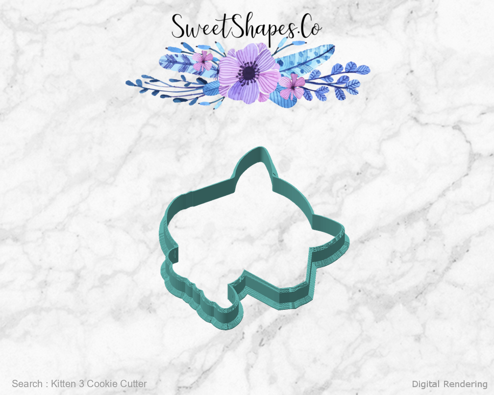 Kitten 3 Cookie Cutter — angled front view