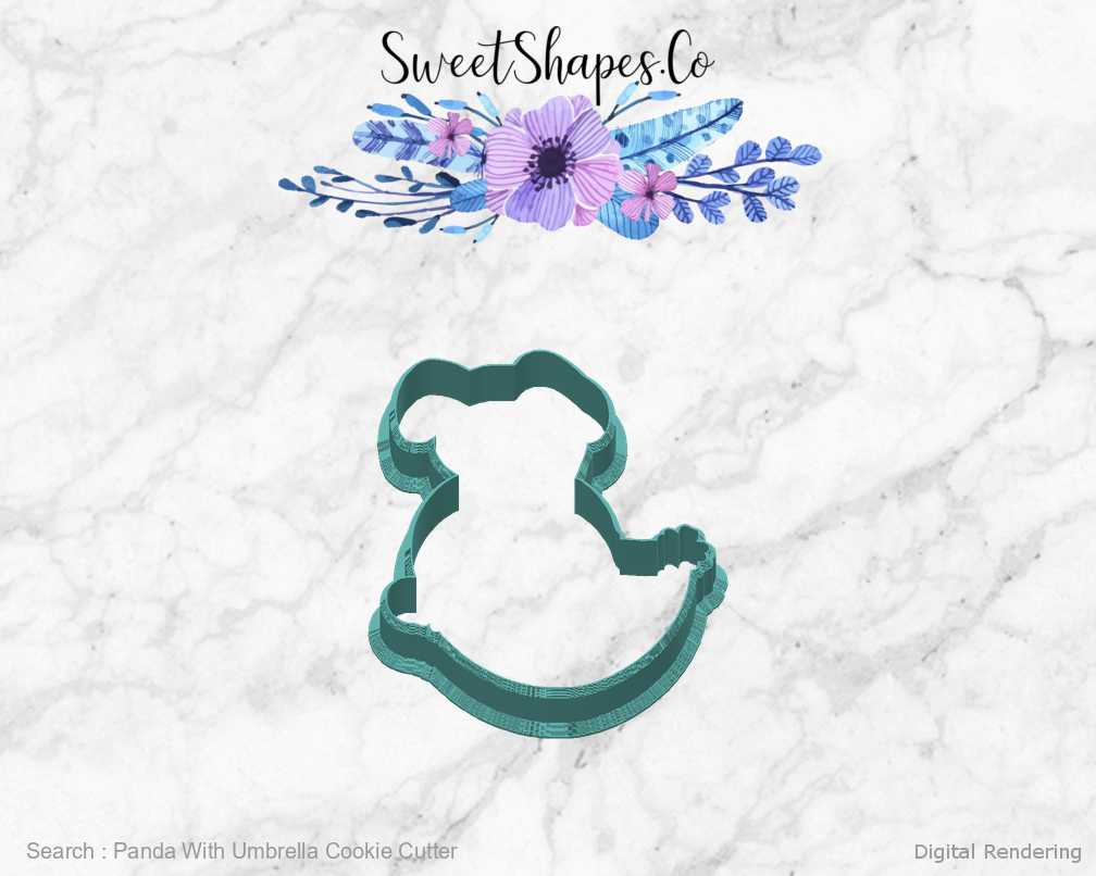 Panda With Umbrella Cookie Cutter — back view