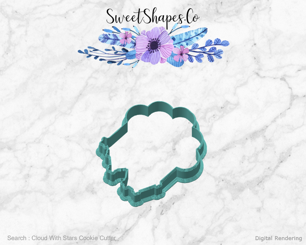 Cloud With Stars Cookie Cutter — angled front view