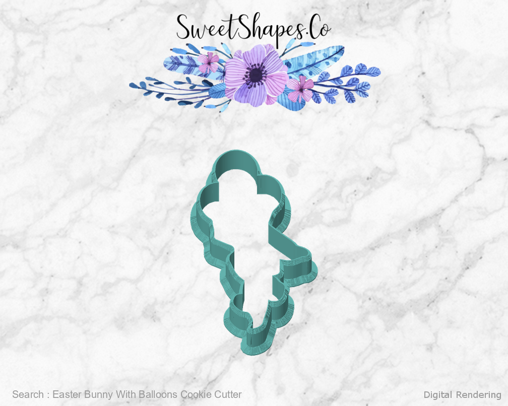Easter Bunny With Balloons Cookie Cutter — front view