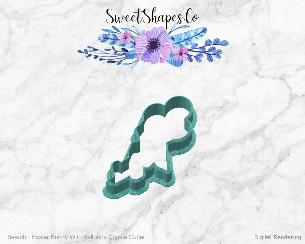 Easter Bunny With Balloons Cookie Cutter — angled front view
