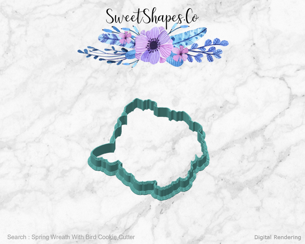 Spring Wreath With Bird Cookie Cutter — angled front view