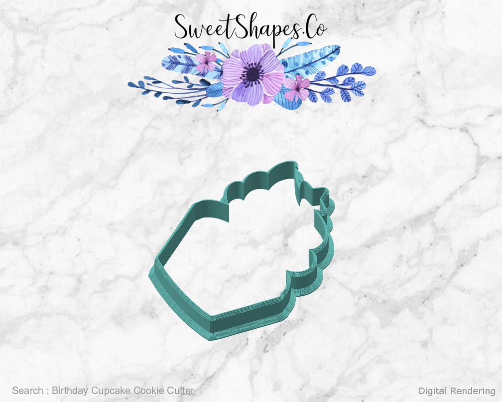 Birthday Cupcake Cookie Cutter — angled front view