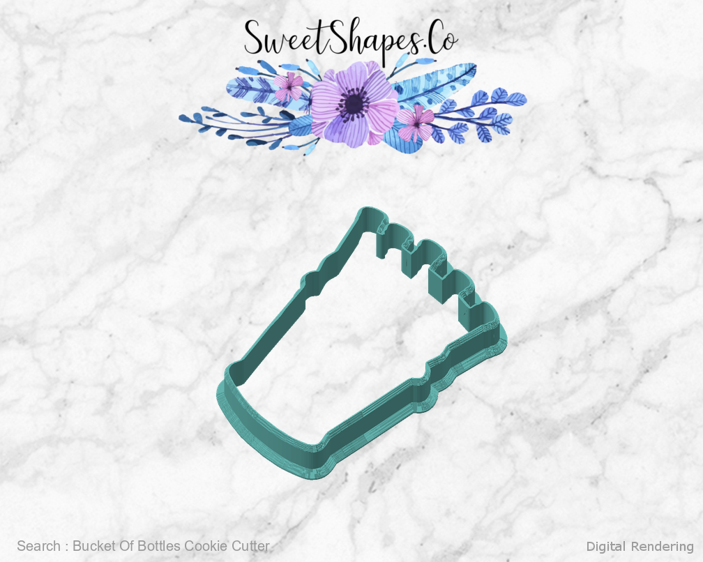 Bucket Of Bottles Cookie Cutter — angled front view