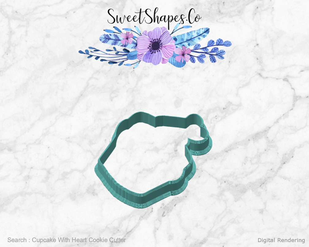 Cupcake With Heart Cookie Cutter — angled front view