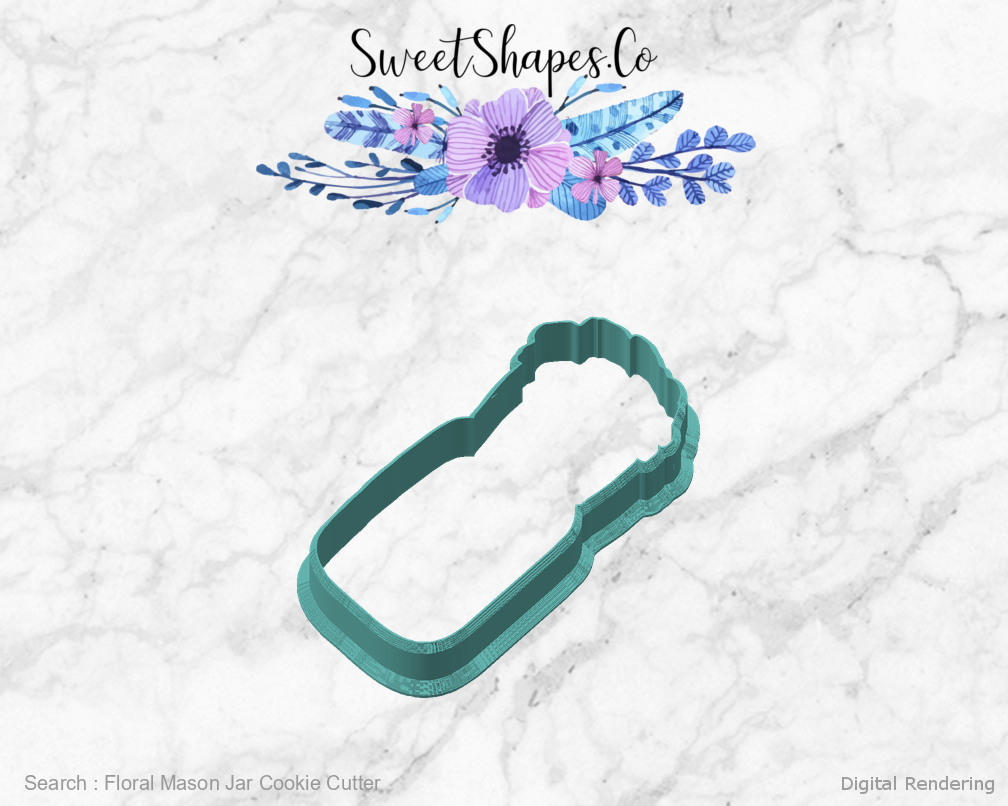 Floral Mason Jar Cookie Cutter — angled front view
