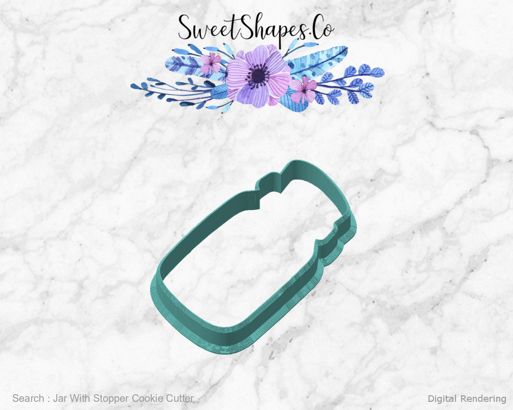 Jar With Stopper Cookie Cutter — angled front view