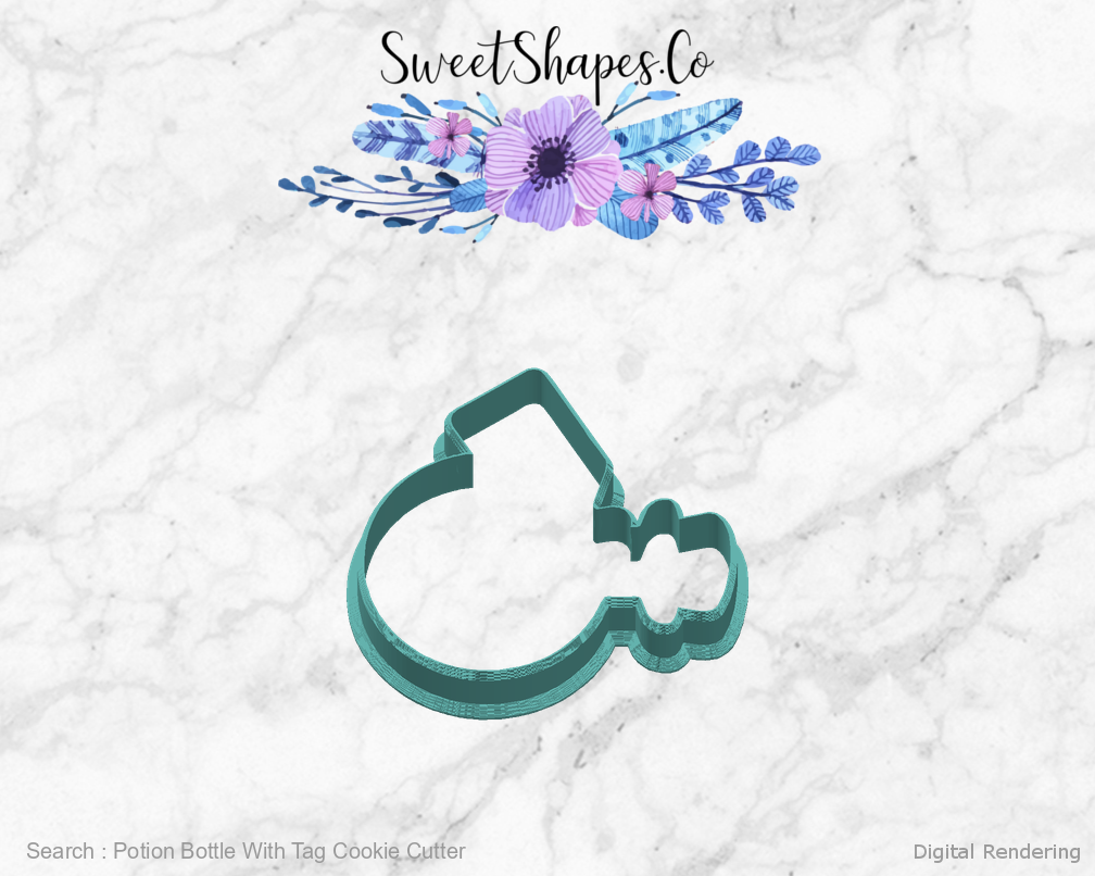 Potion Bottle With Tag Cookie Cutter — right view
