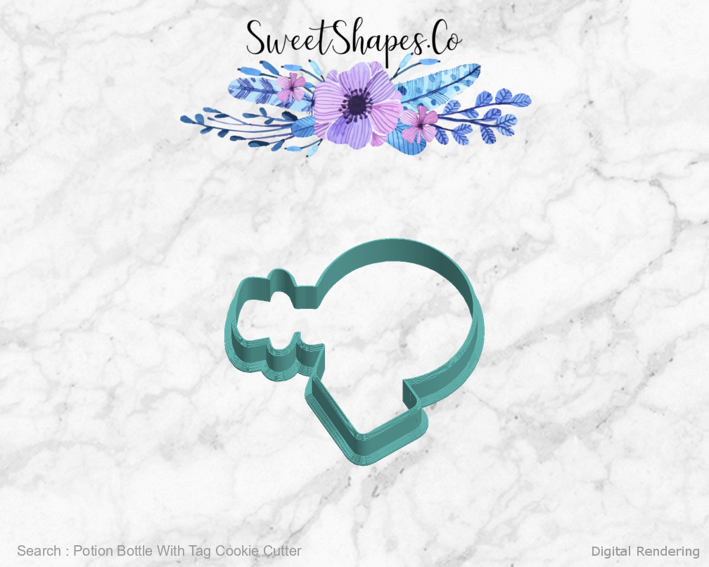 Potion Bottle With Tag Cookie Cutter — left view