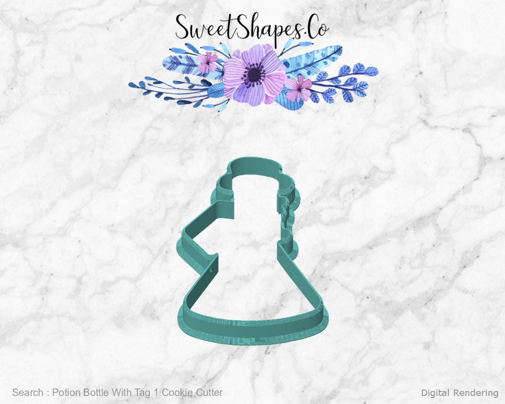 Potion Bottle With Tag 1 Cookie Cutter — front view