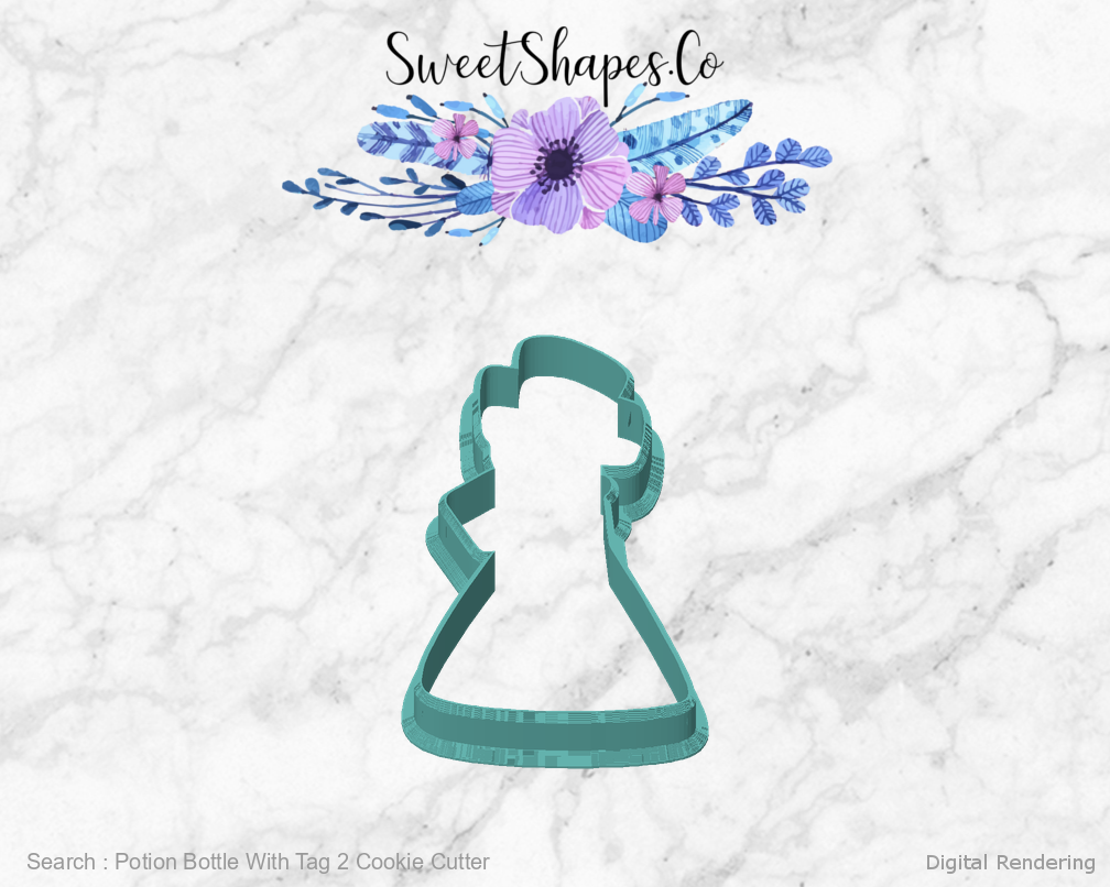 Potion Bottle With Tag 2 Cookie Cutter — front view