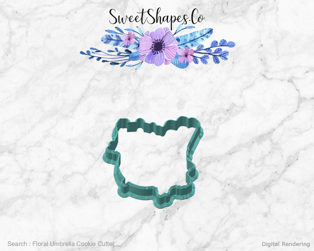 Floral Umbrella Cookie Cutter — angled front view