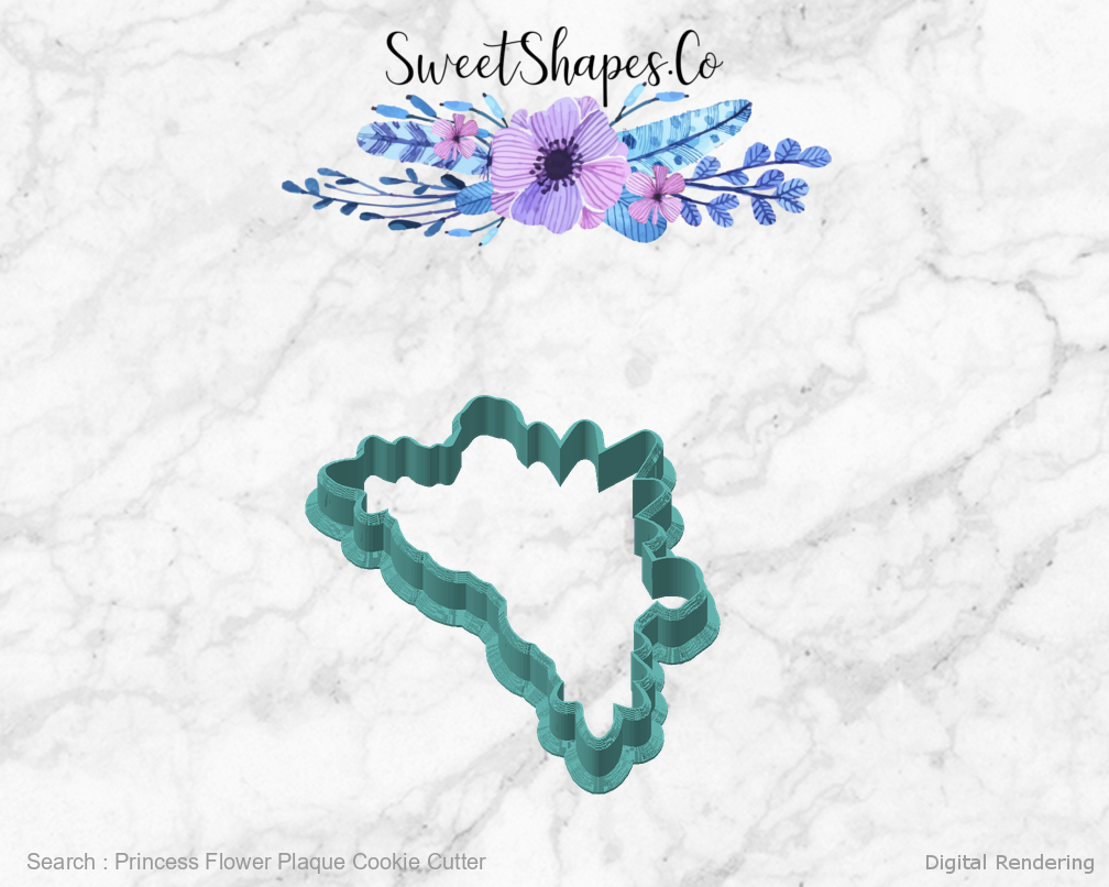 Princess Flower Plaque Cookie Cutter — angled front view
