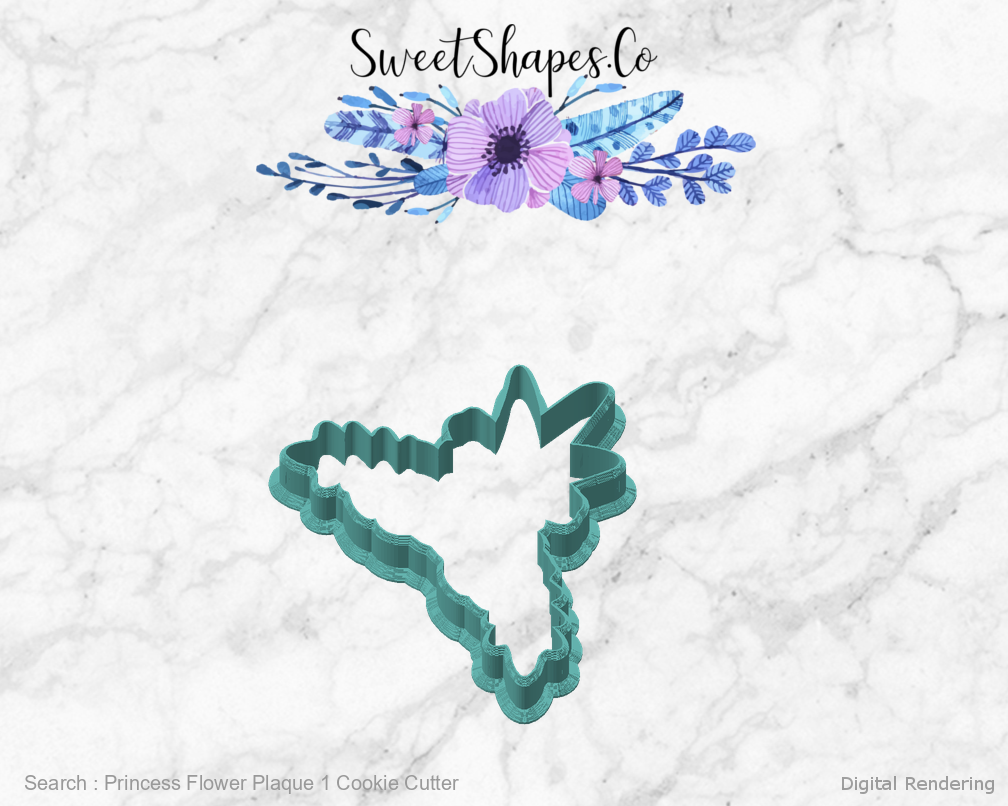 Princess Flower Plaque 1 Cookie Cutter — angled front view
