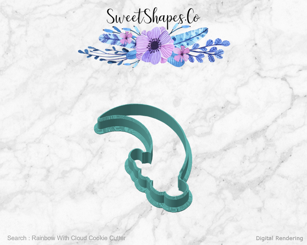 Rainbow With Cloud Cookie Cutter — angled front view