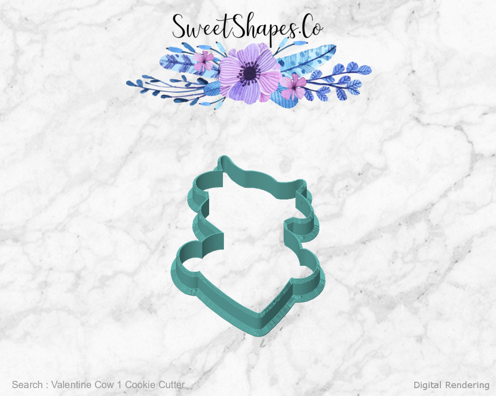 Valentine Cow 1 Cookie Cutter — front view