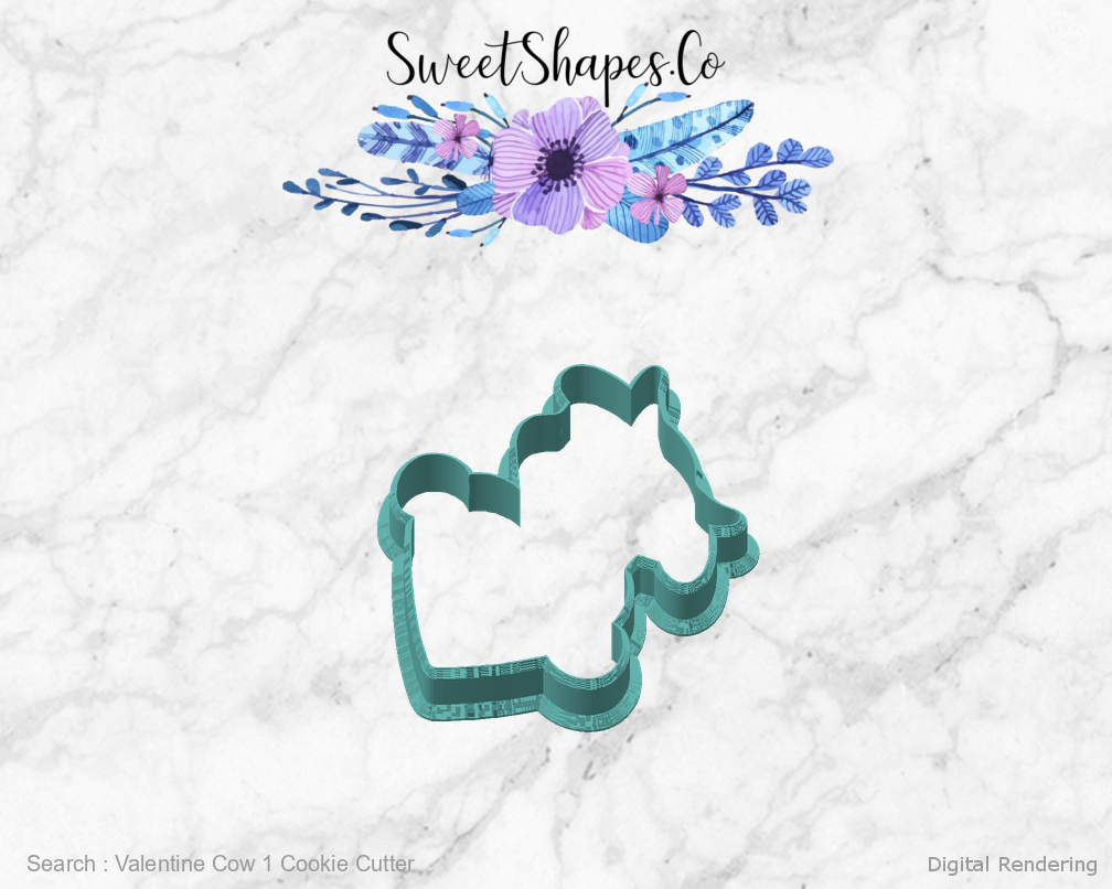 Valentine Cow 1 Cookie Cutter — angled front view