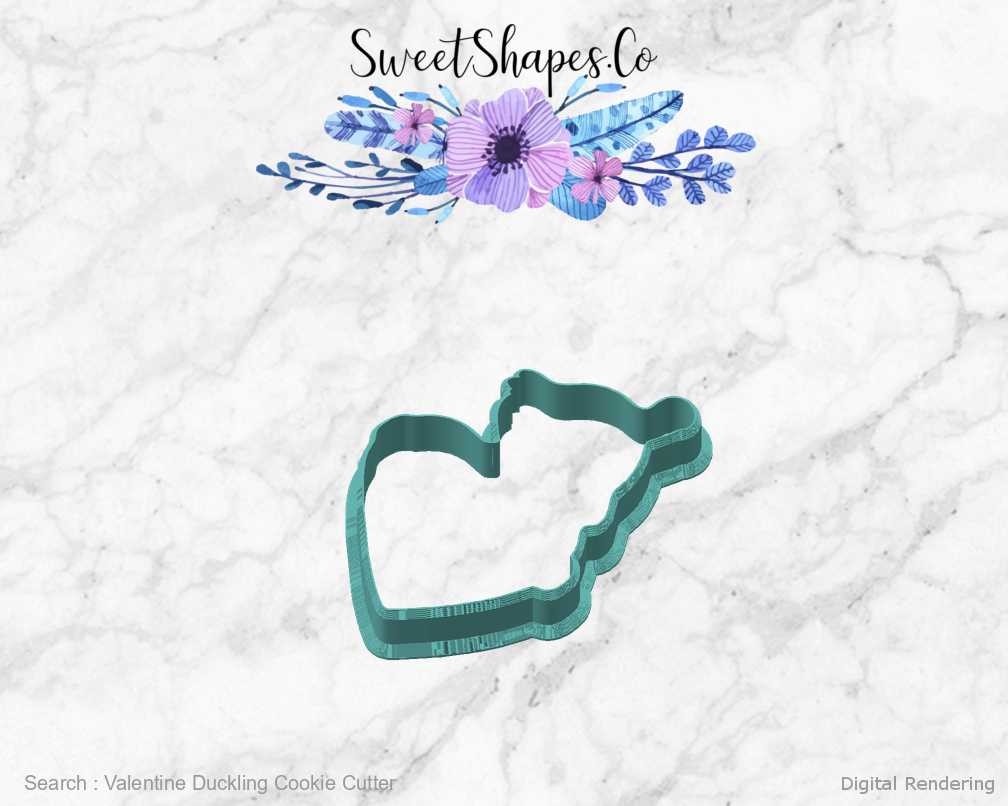 Valentine Duckling Cookie Cutter — angled front view