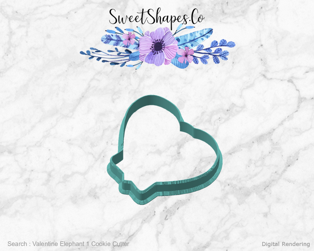 Valentine Elephant 1 Cookie Cutter — angled front view