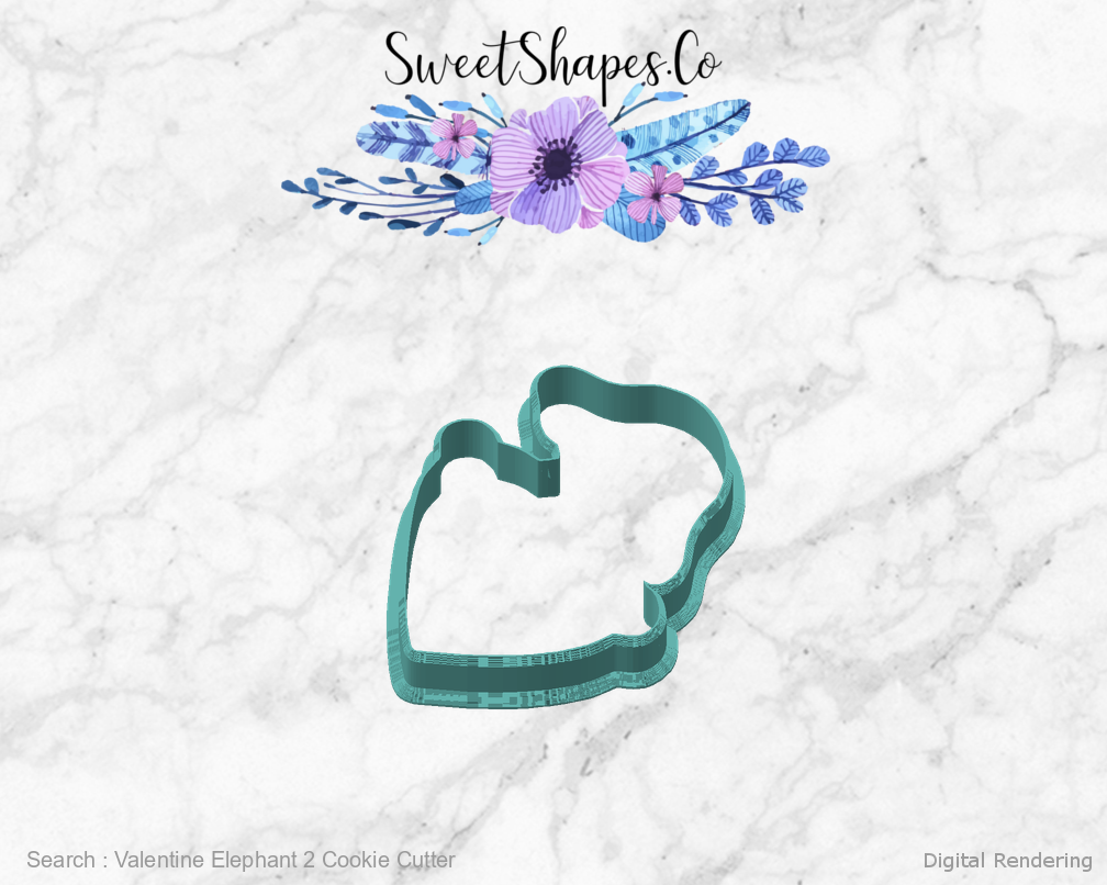 Valentine Elephant 2 Cookie Cutter — angled front view