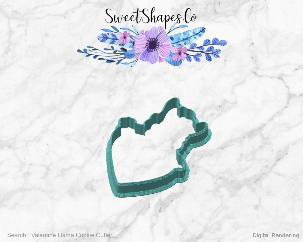 Valentine Llama Cookie Cutter — angled front view