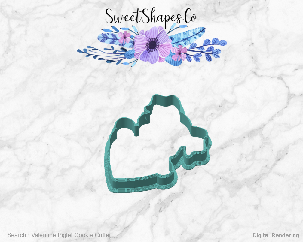 Valentine Piglet Cookie Cutter — angled front view