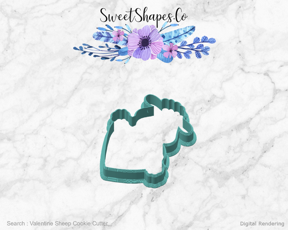 Valentine Sheep Cookie Cutter — angled front view