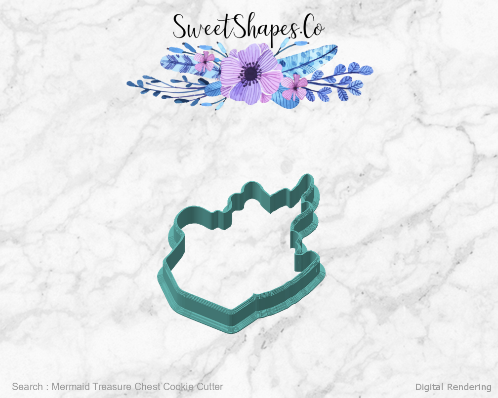 Mermaid Treasure Chest Cookie Cutter — angled front view