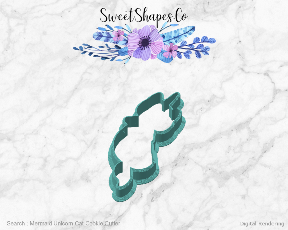 Mermaid Unicorn Cat Cookie Cutter — angled front view