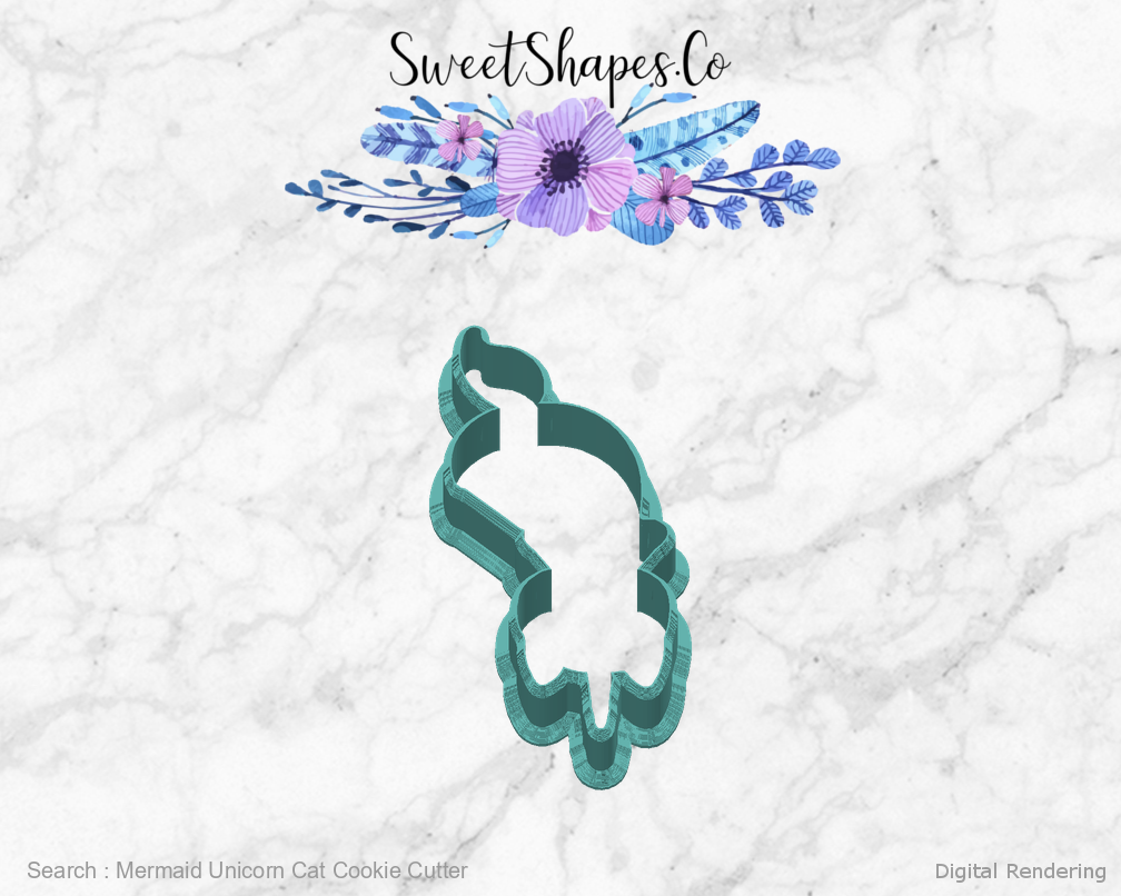 Mermaid Unicorn Cat Cookie Cutter — back view