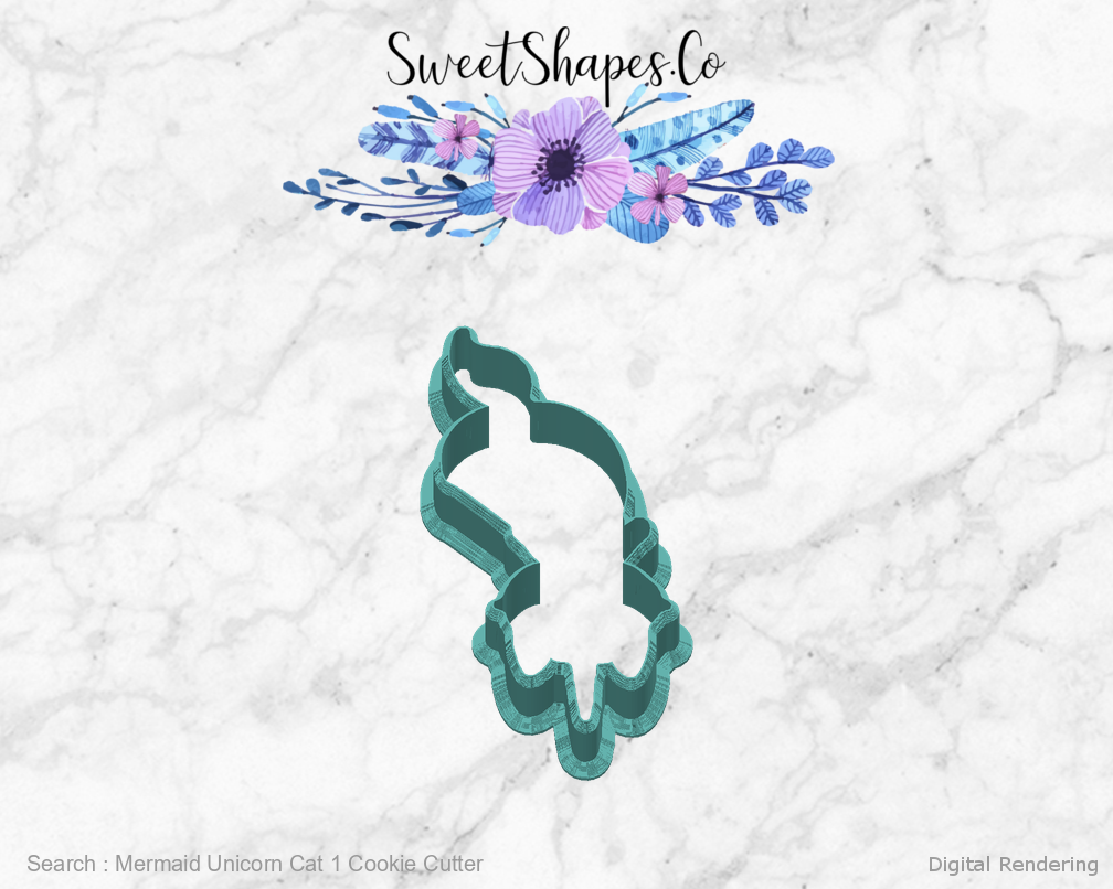 Mermaid Unicorn Cat 1 Cookie Cutter — back view