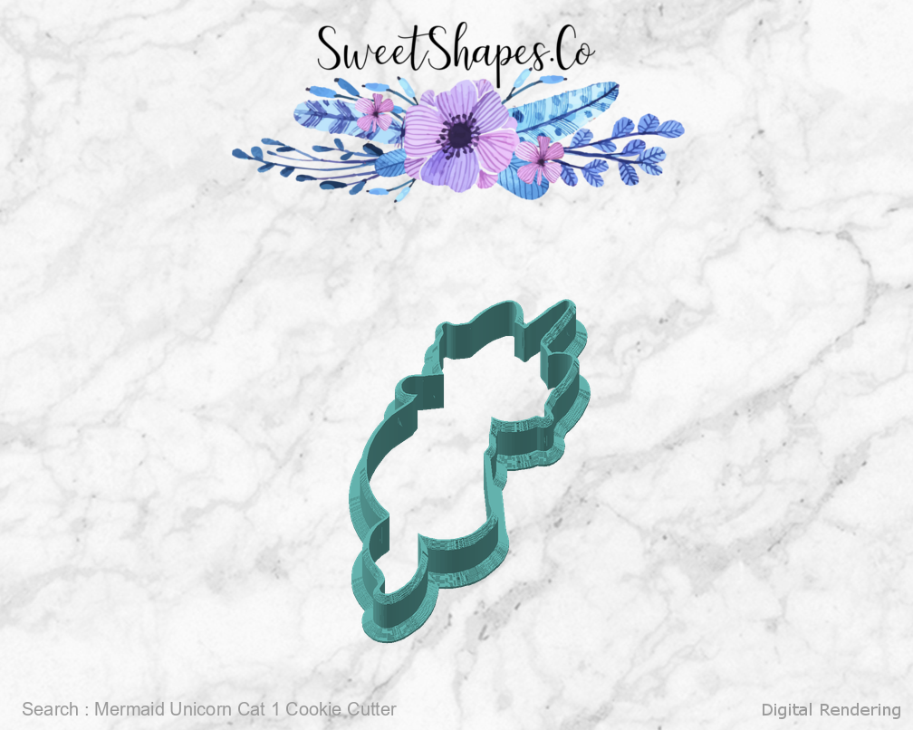 Mermaid Unicorn Cat 1 Cookie Cutter — angled front view