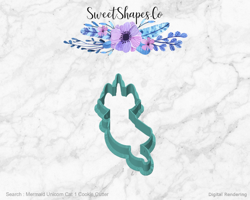 Mermaid Unicorn Cat 1 Cookie Cutter — front view
