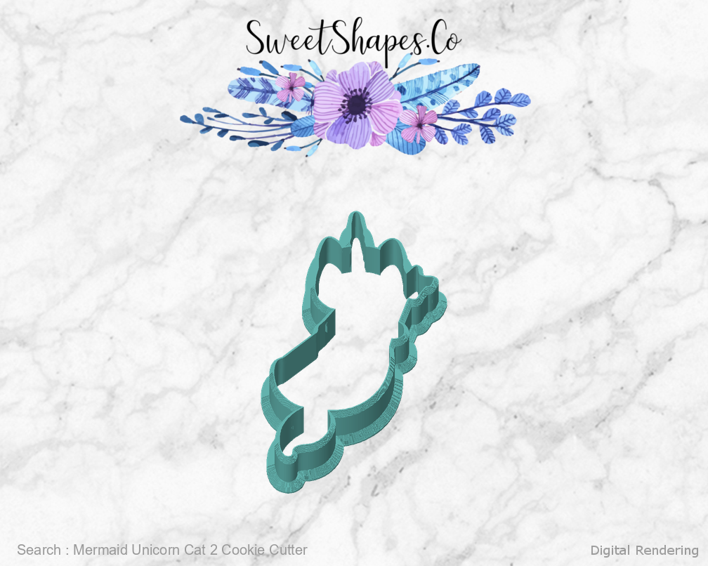 Mermaid Unicorn Cat 2 Cookie Cutter — front view