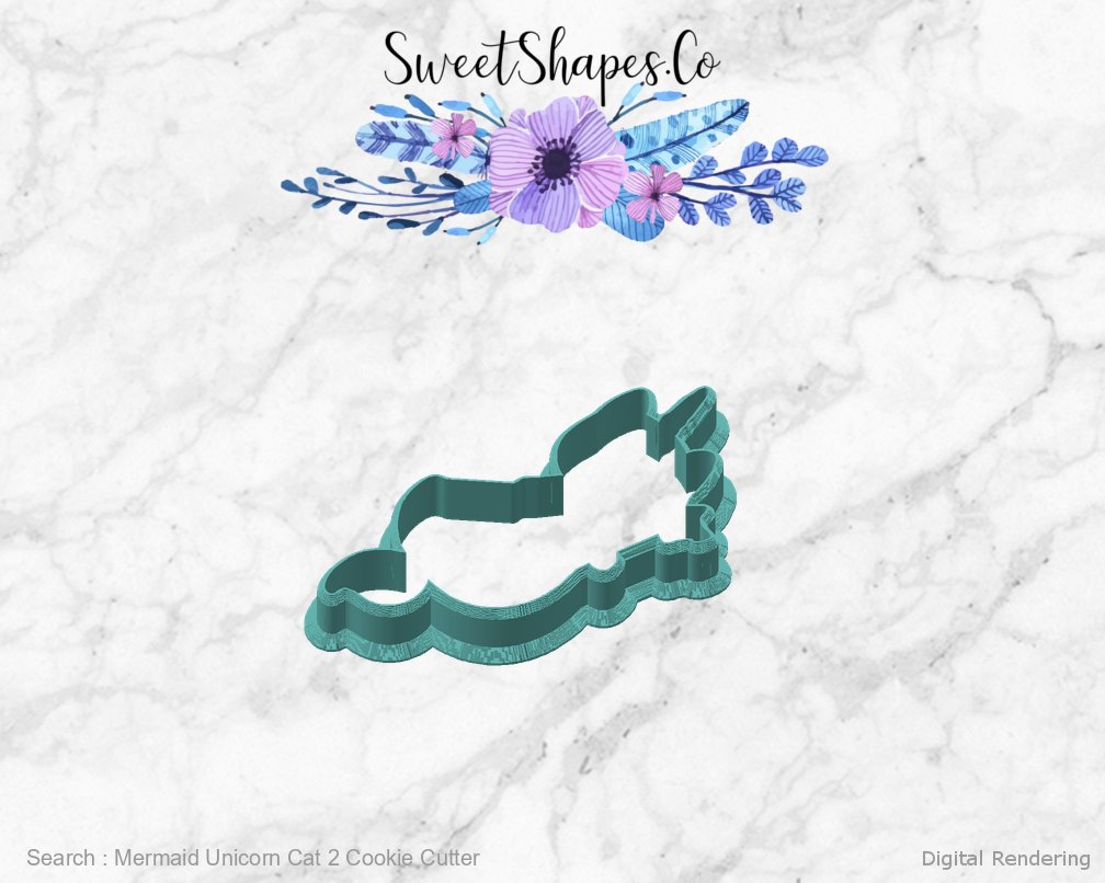 Mermaid Unicorn Cat 2 Cookie Cutter — angled front view