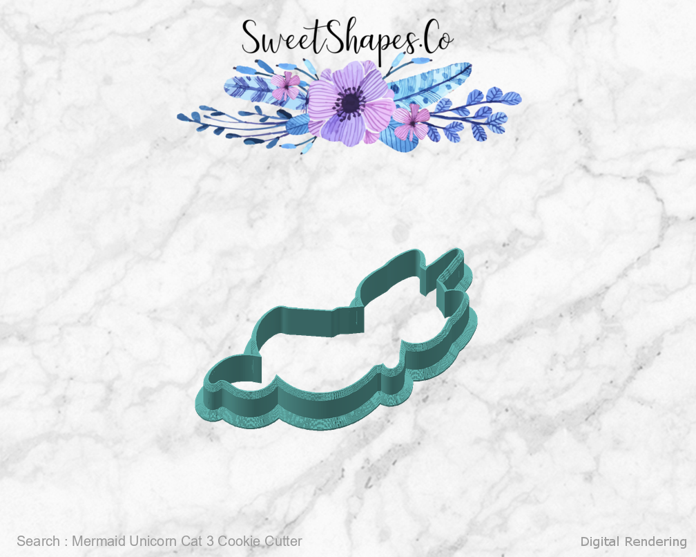 Mermaid Unicorn Cat 3 Cookie Cutter — angled front view