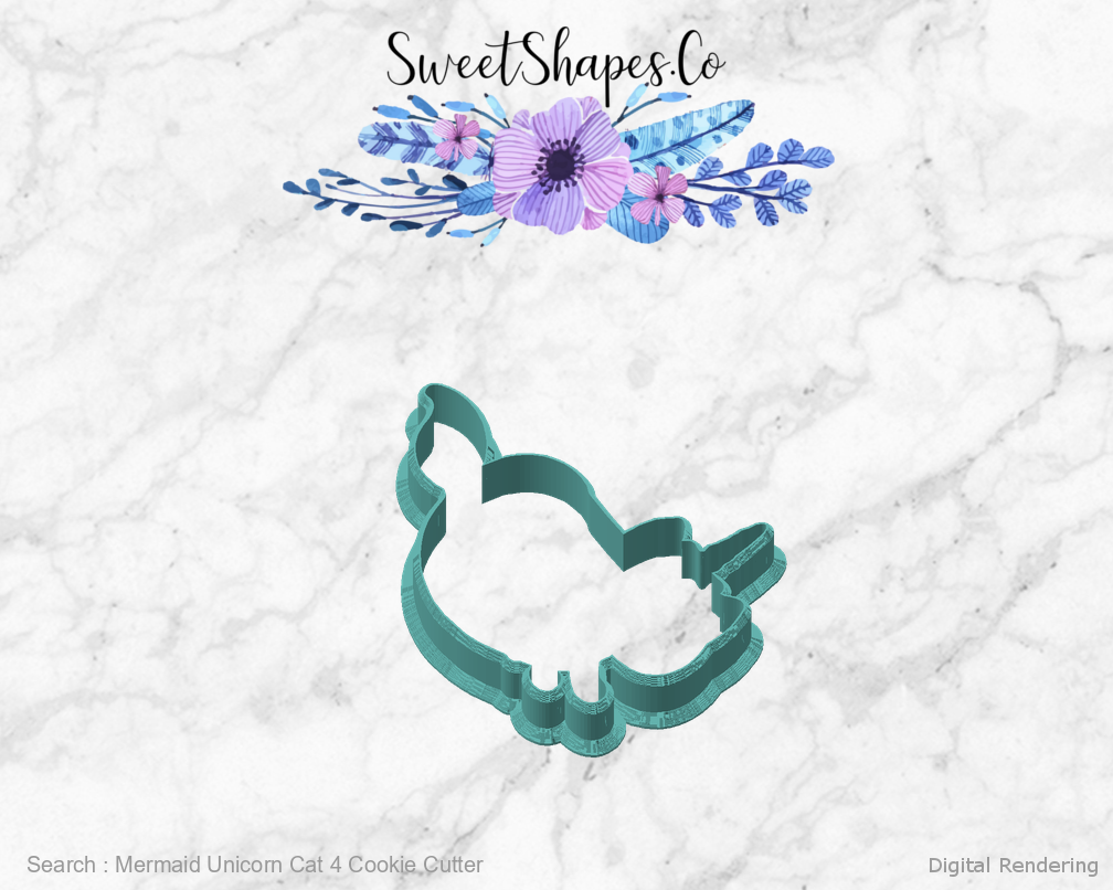 Mermaid Unicorn Cat 4 Cookie Cutter — angled front view