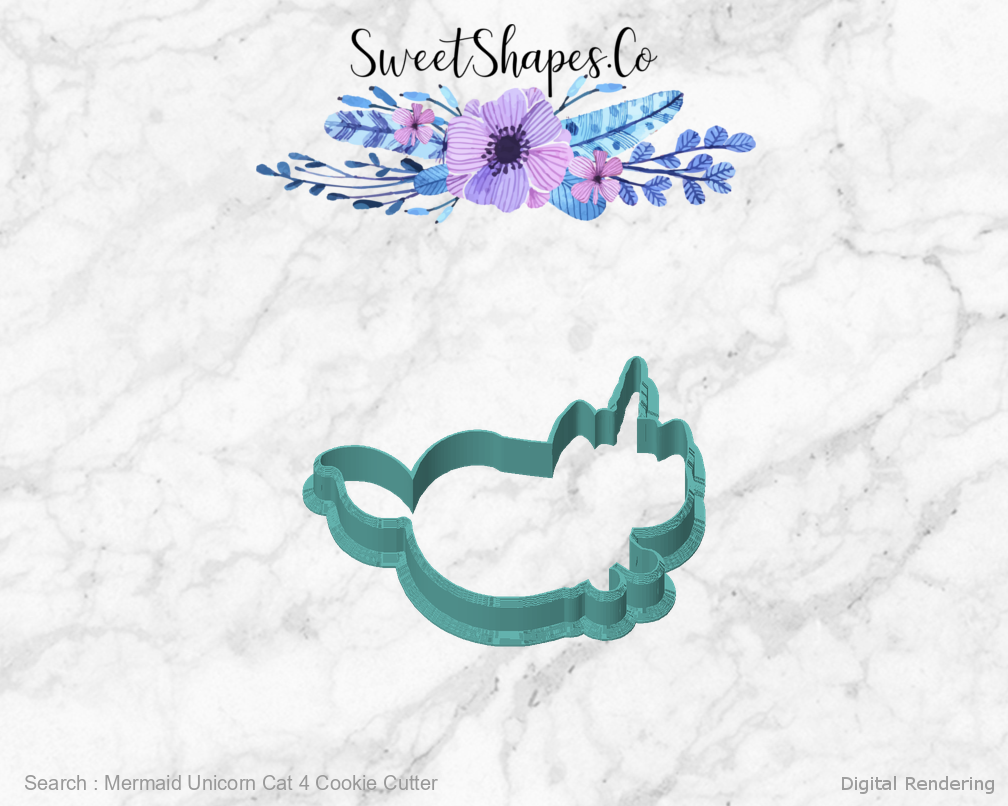 Mermaid Unicorn Cat 4 Cookie Cutter — front view