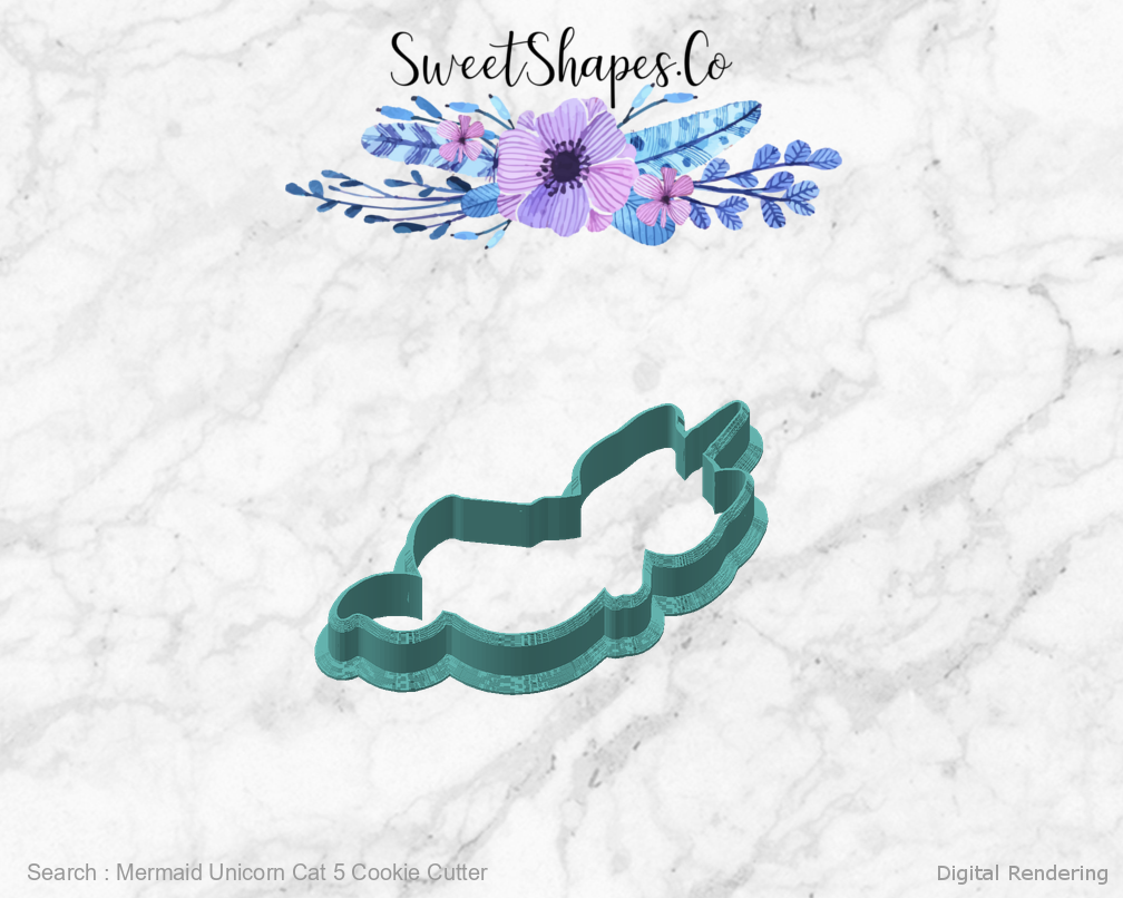 Mermaid Unicorn Cat 5 Cookie Cutter — angled front view