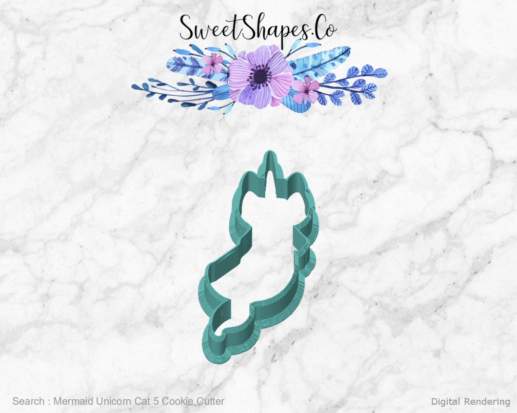 Mermaid Unicorn Cat 5 Cookie Cutter — front view