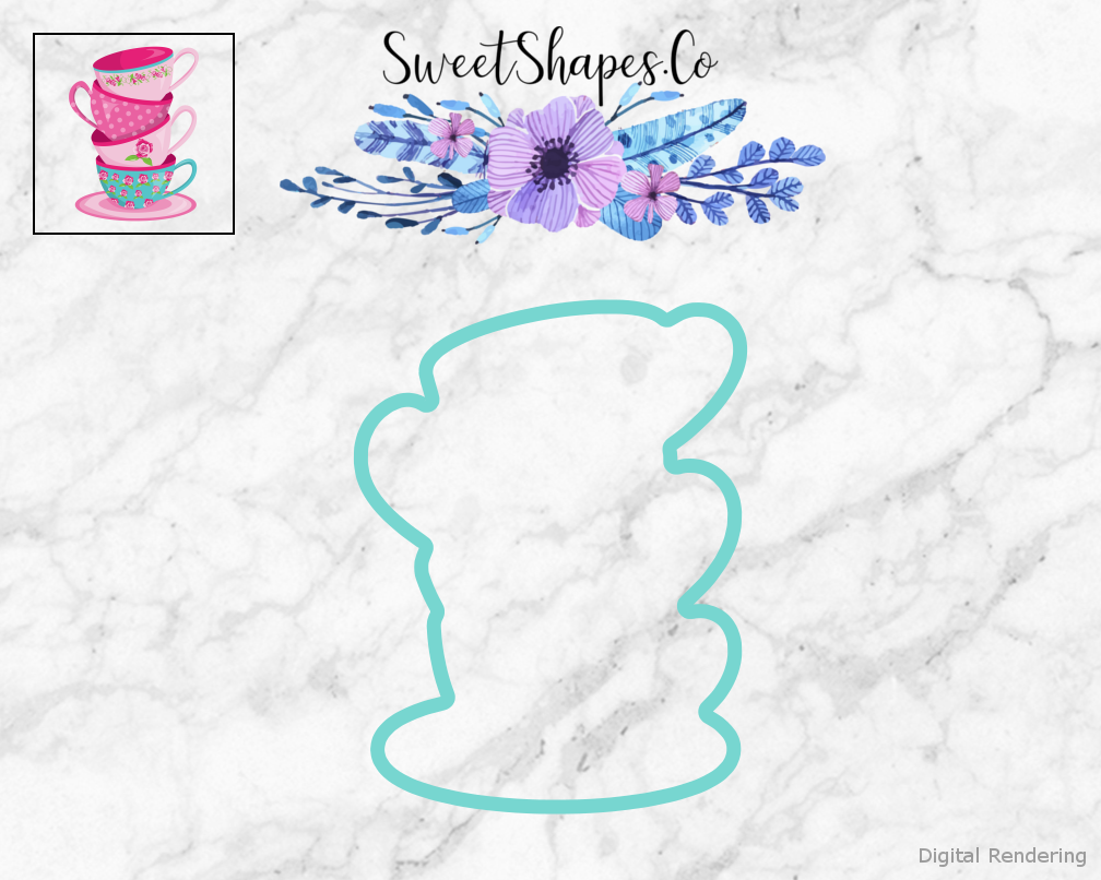 Stack of Teacups Cookie Cutter — teal outline with a small artwork preview