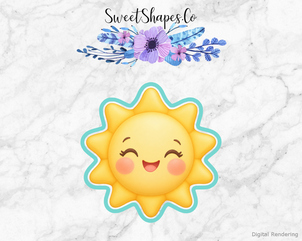 Citrus Shower Baby Sun with Rosy Cheeks cookie cutter artwork with teal cutting outline - part of the Sunshine & Citrus Baby Shower set