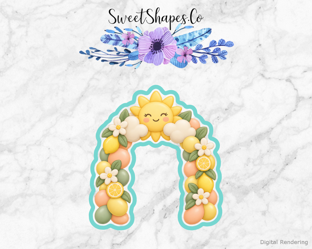 Citrus Shower Sunshine Nursery Arch cookie cutter artwork with teal cutting outline - part of the Sunshine & Citrus Baby Shower set